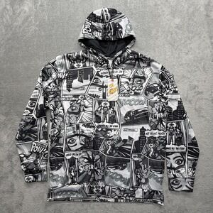 Oh Snap! Hoodie Mens XL Gray Comic‎ Book Quarter Zip Sweatshirt Graphic Allover